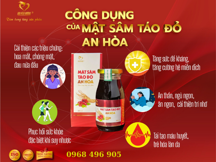 Mật Sâm Táo Đỏ An Hòa giúp tăng sức đề kháng, tăng cường hệ miễn dịch, cải thiện trí nhớ